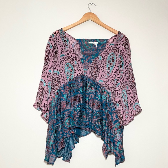 Anthropologie Valo Velvet Burnout Paisley Blouse - Picture 1 of 8